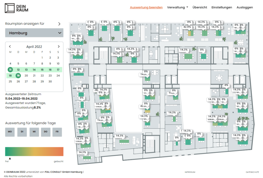 Presentation of the possibility to evaluate the office workload in the desk sharing software 