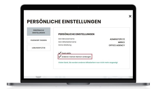 Übersicht der Einstellungen im Desk Sharing Tool