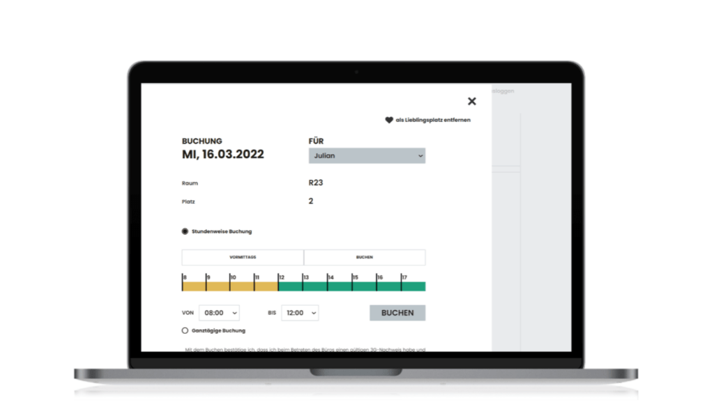 Zeitfenster in der Desk Sharing Software markieren