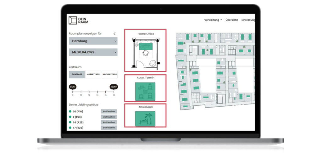 Laptop with floor plan and box of a desk sharing tool