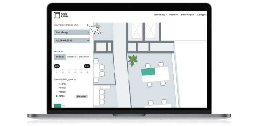 Laptop with floor plan and arrow