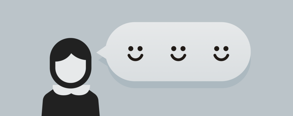 Employee satisfaction represented by a person with a speech bubble and smiling smileys
