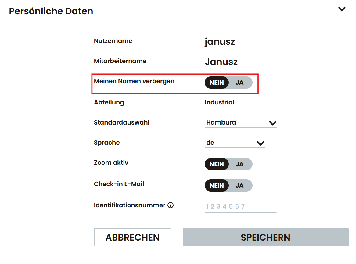 Tagesübersicht mit Buchungen nach Namen und Uhrzeit im DEIN RAUM Desksharing-System.