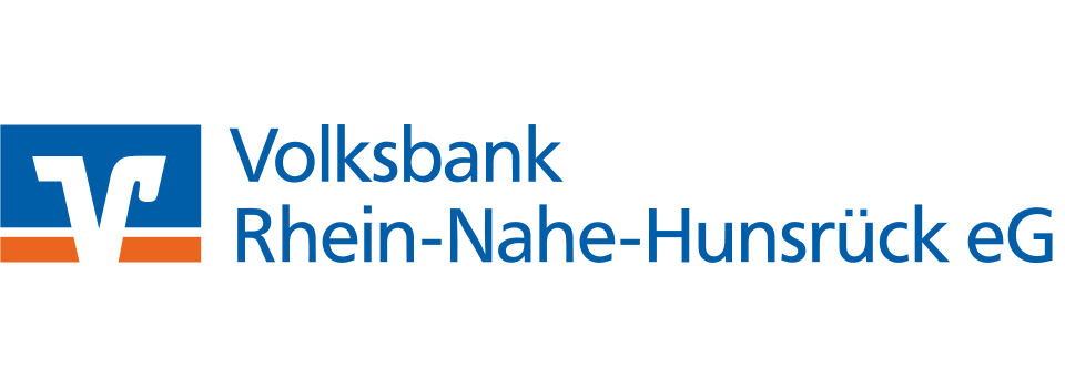 Logo der Volksbank Rhein-Nahe-Hunsrück eG mit blau-orangener Wort-Bild-Marke.