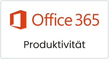 Office‑365‑Kachel mit Microsoft‑Logo und dem Begriff Produktivität im Kontext digitaler Raumbuchung.